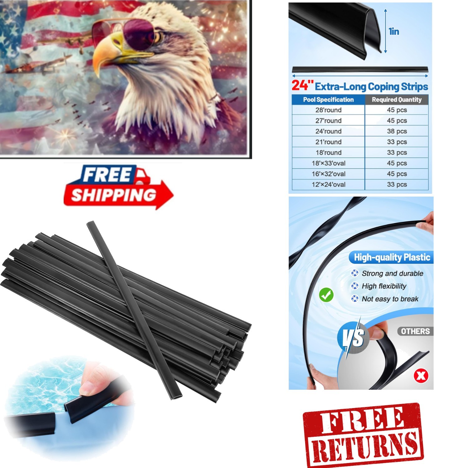 24-Inch Pool Liner Coping Strips Set of 33 - Easy Install for Round & Oval Pools gallery