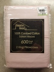 NEW $44 Hampton House – 2 King Pillow Cases 600 TC Lt. Pink 100% Cotton Sateen