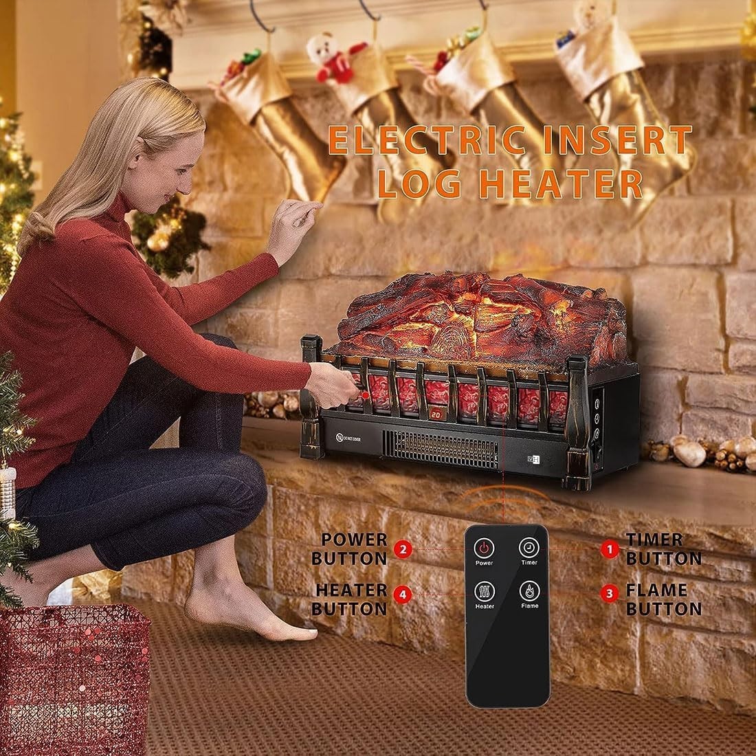 Electric Fireplace Log Insert 20 Inch Quartz Ember Heater Remote gallery