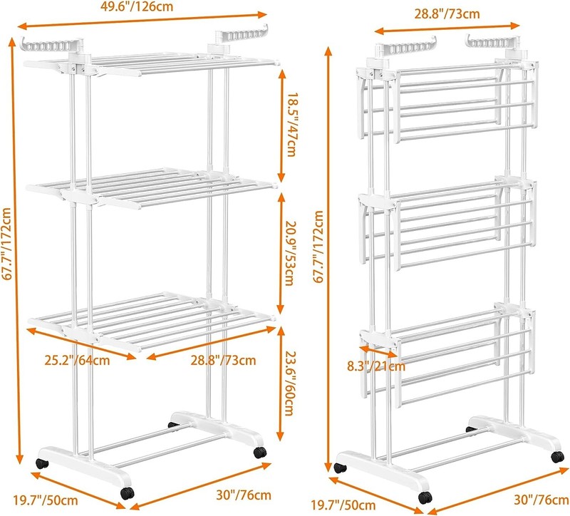 Sturdy Foldable Clothes Drying Rack - Movable - 67.7H x 19.7W x 30L Inches gallery