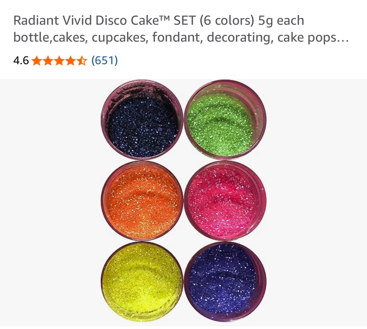 Disco Cake™ VIVID RADIANT SET 6 COLORS (5 grams each) dust fondant glitter USA gallery