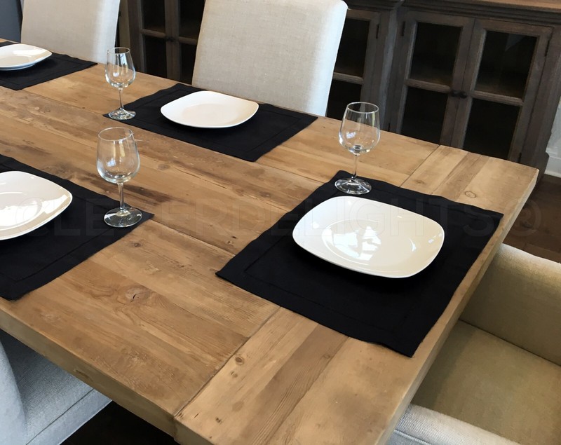 6 Pack - Black Hemstitched Placemats - 14" x 20" - 55/45 Linen Cotton Blend gallery