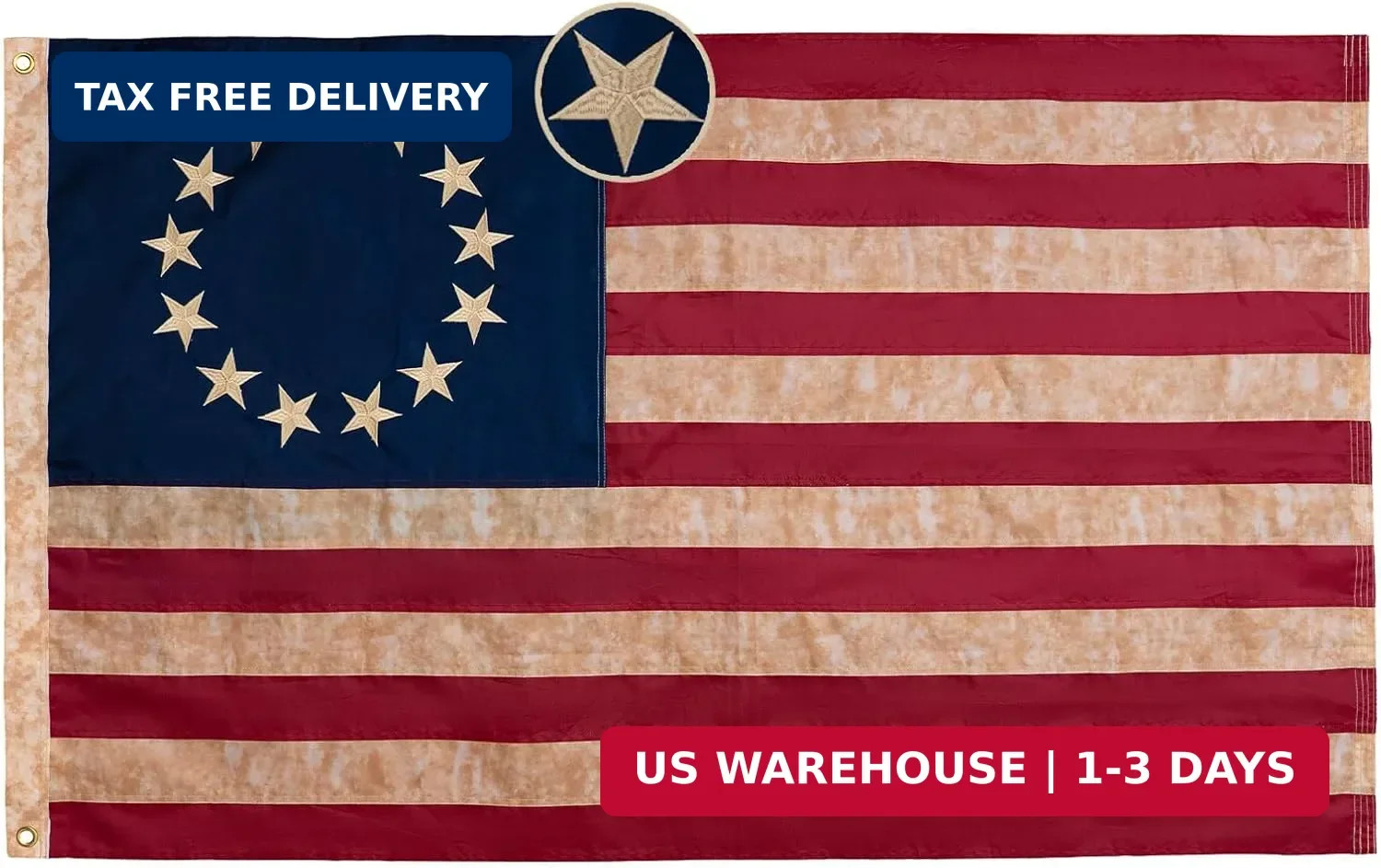TOPFLAGS Betsy Ross Flag 3x5 Feet Tea Stained Heavy Duty Outdoor Embroidered 13 gallery