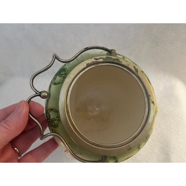 ANTIQUE Handle Crown Devon Green Biscuit Barrel SF&C Stoke On Trent FESTOON JAR gallery
