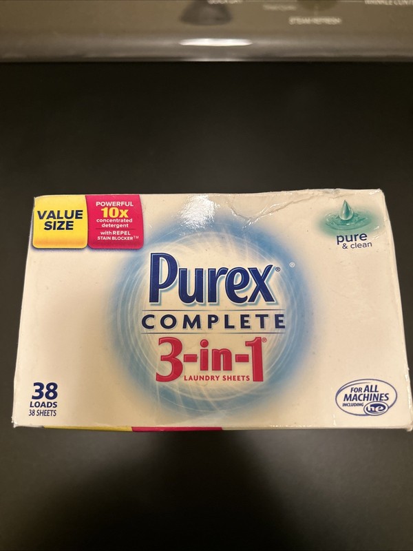 Purex Complete 3 in 1 Laundry Sheets Pure & Clean 38 Loads SEALED CONTAINER gallery