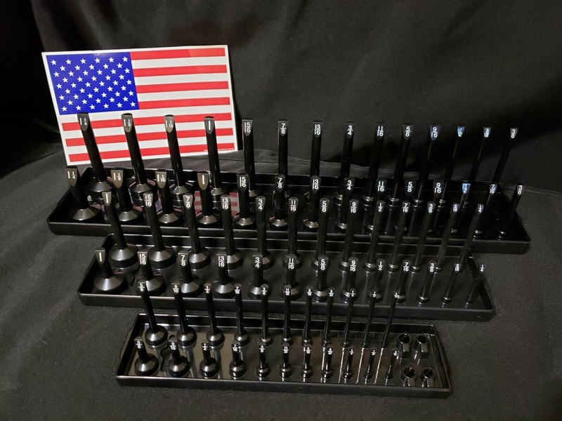Hansen 6 Pc Socket Tray Metric SAE Tool Rack Holders 1/4" 3/8" 1/2" OR&BL - USA gallery