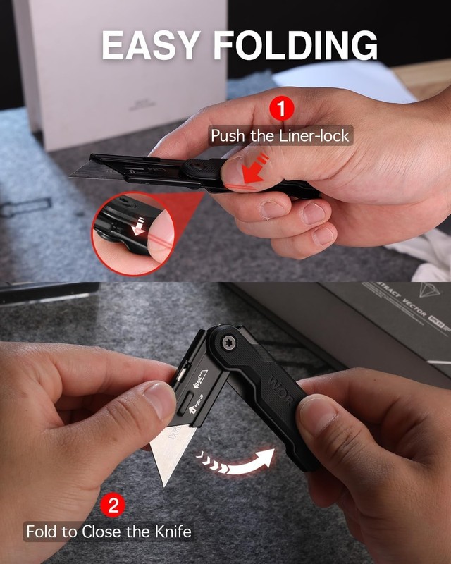 Utility Knife Set G10 Handle Box Cutter with Extra SK5 Blades, Folding Safety gallery