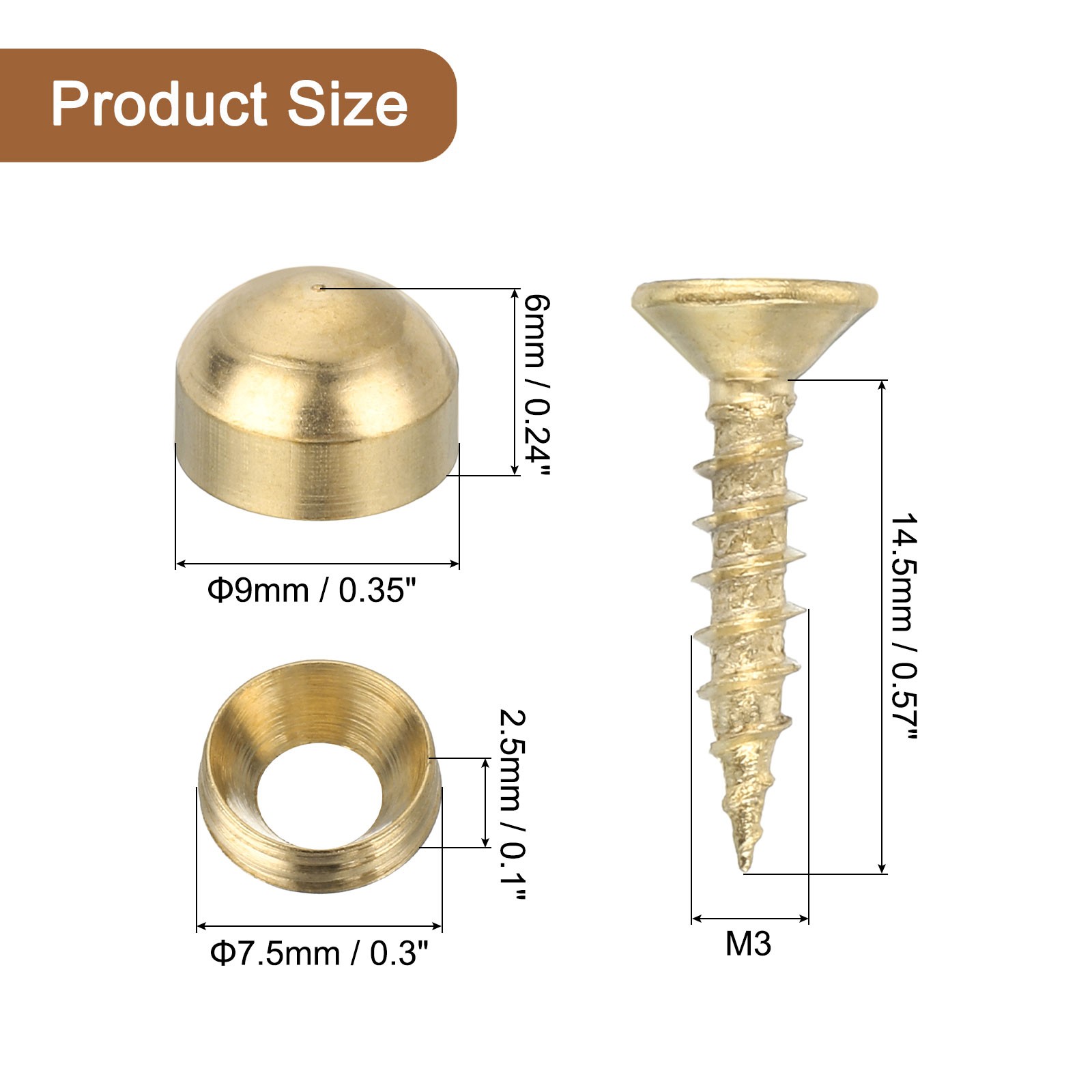 16Sets Brass Decorative Screws with Caps 9mm Mirror Screws Cover Gold gallery