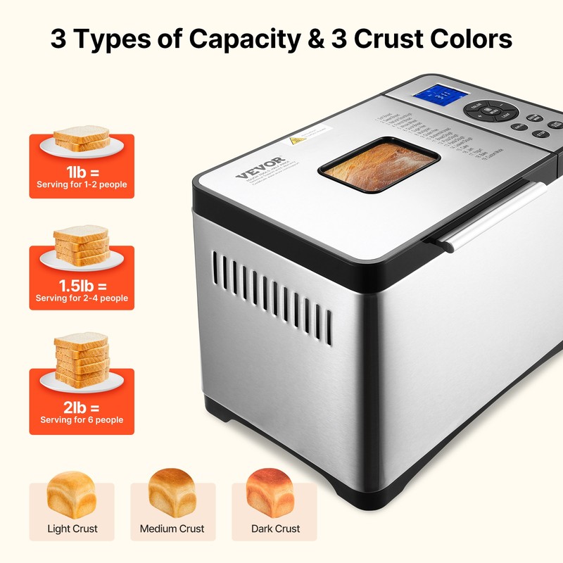 VEVOR 2LB 19-in-1 Bread Maker Automatic Compact Dough Machine Nonstick 3 Colors gallery
