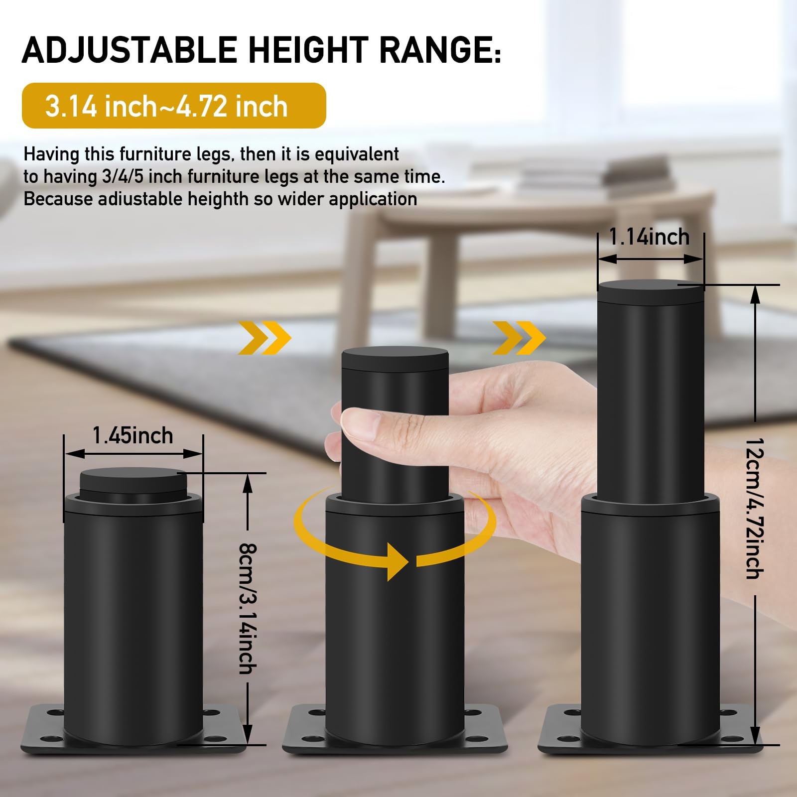 4 Piece Adjustable Height Slat Center Support Legs, Metal Furniture Legs, Per... gallery