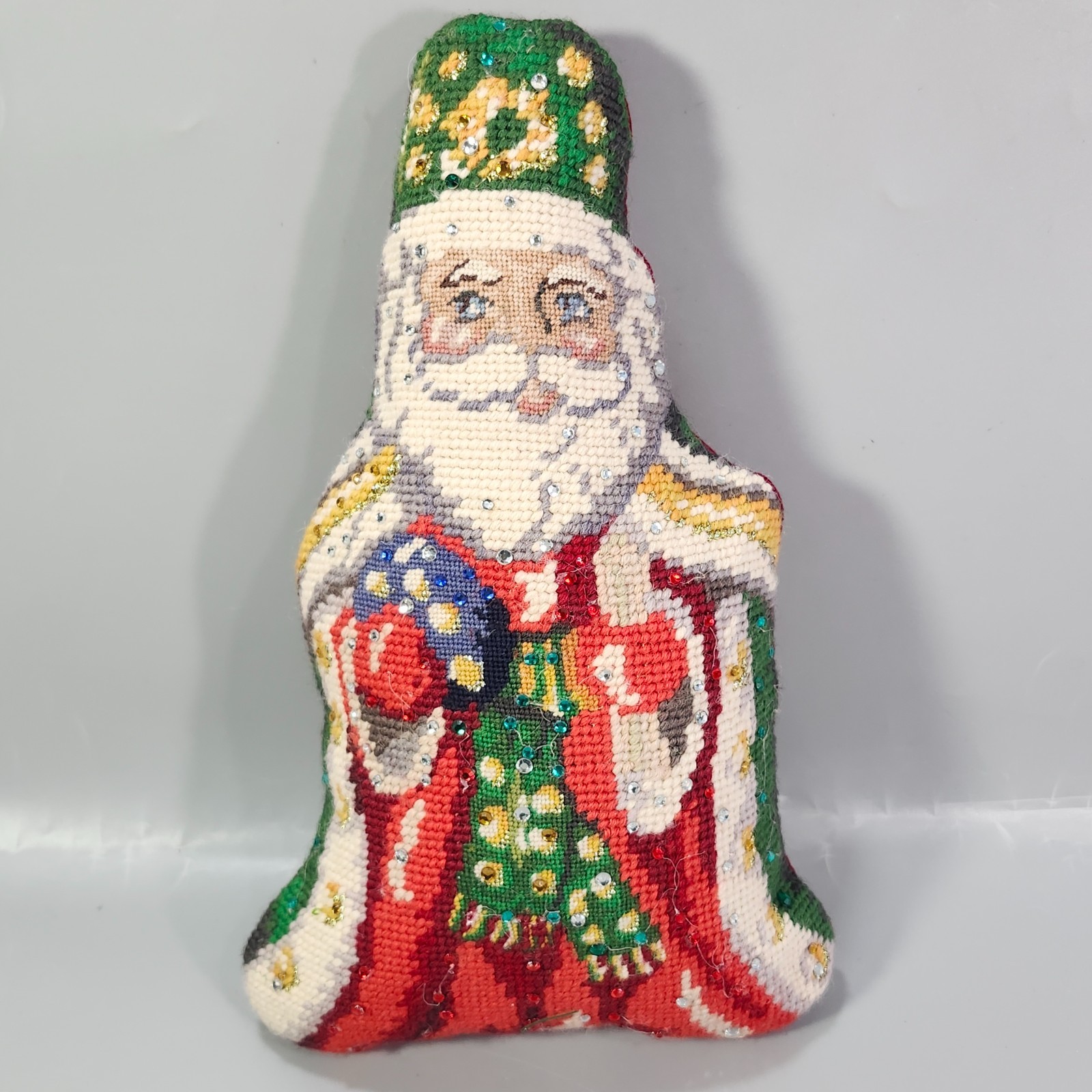 Christopher Radko Music Box Santa Needlepoint Throw Pillow Rhinestone 11" Plush gallery
