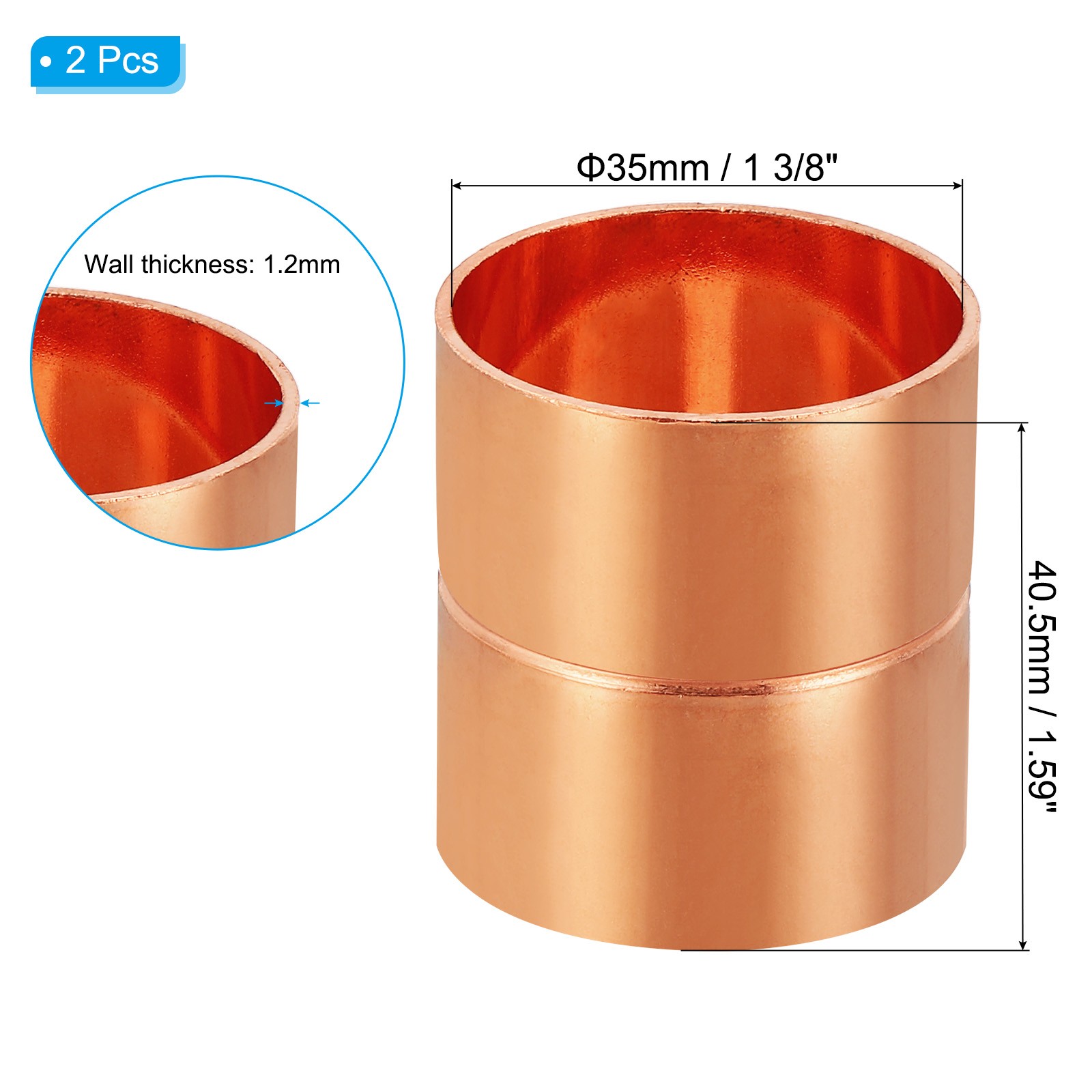 1-3/8 Inch ID Straight Copper Coupling Fittings, 2 Pcs Welding Joint for HVAC gallery