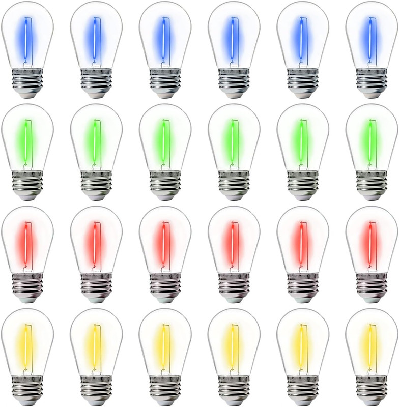 24-Pack S14 Colored LED String Light Bulbs, 1W Waterproof Outdoor Indoor Replace gallery