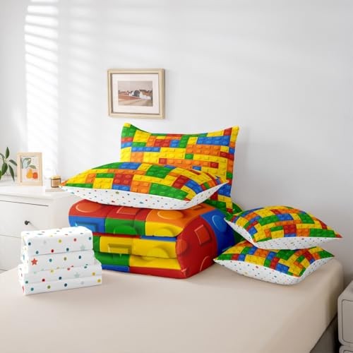 Building Blocks Comforter Set with Sheets Size Full Yellow Green Blue gallery
