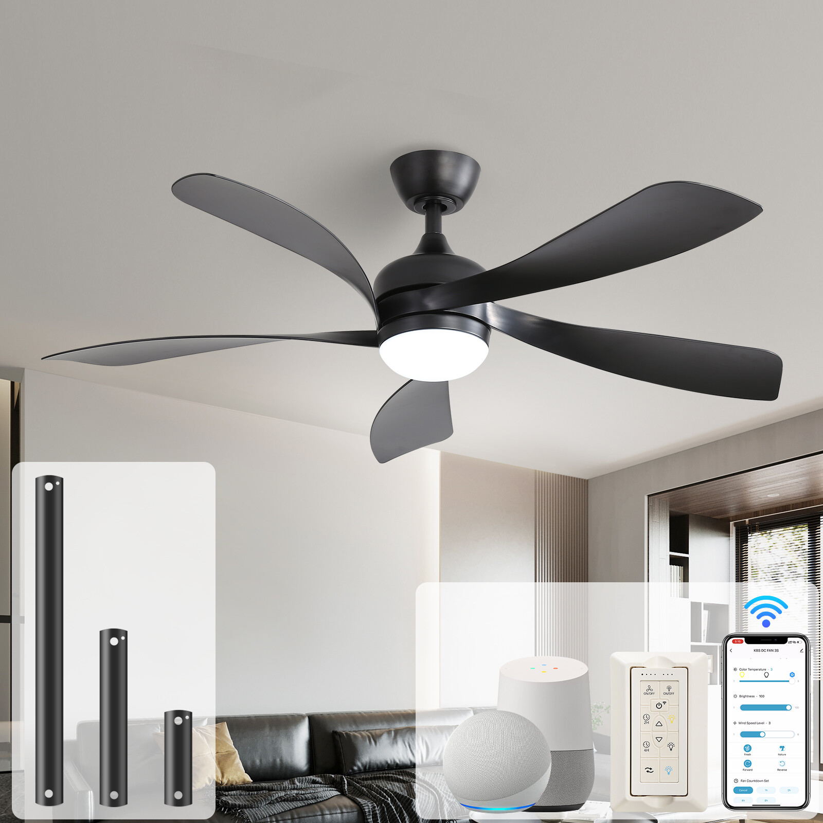 Sofucor 52" Smart Ceiling Fan with Lights and Remote Work with Alexa/Google/App gallery
