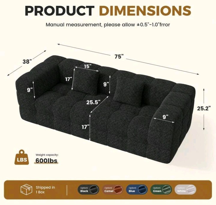 Black Bubble Tufted Sofa | Boucle | Cloud Couch | Modern Living Room gallery