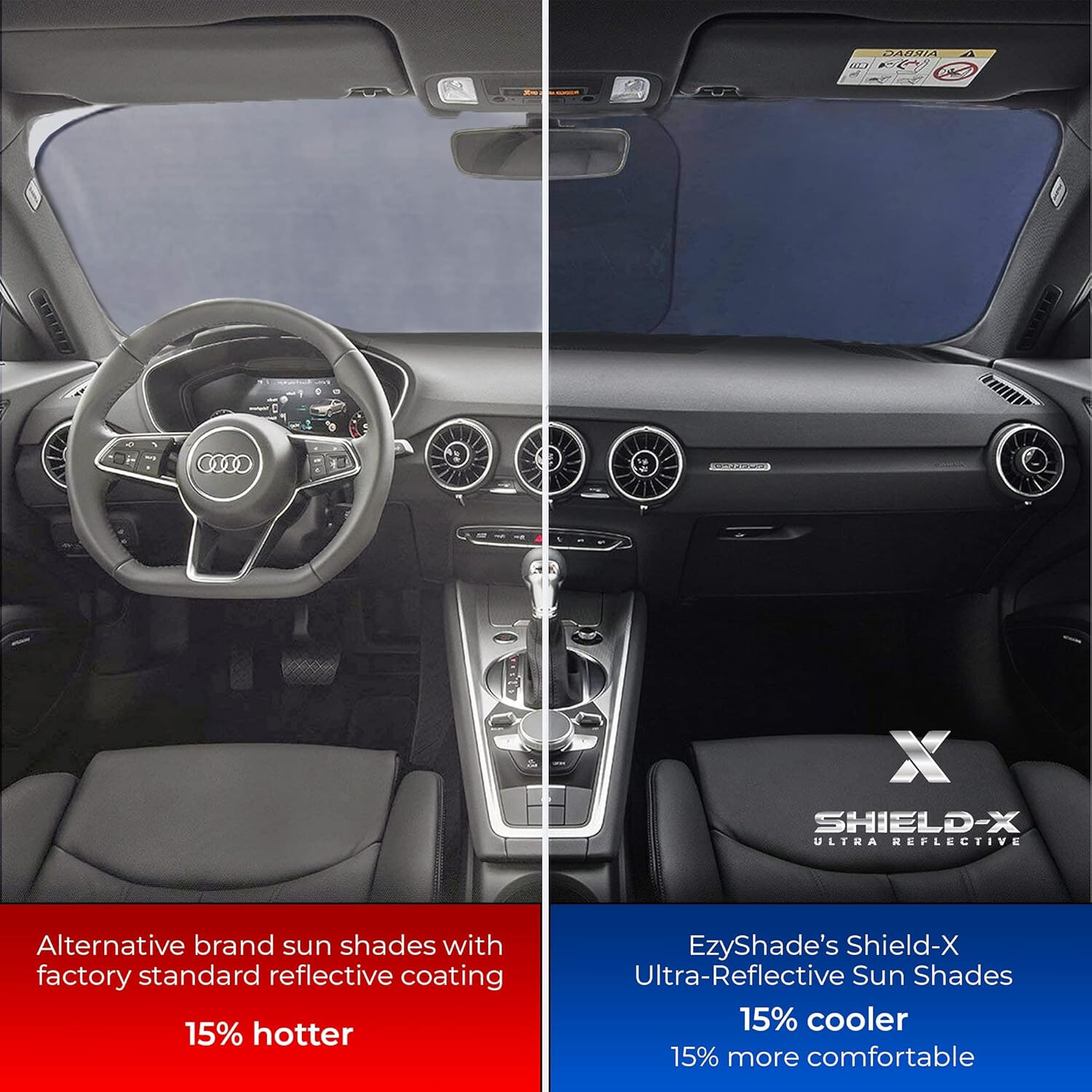 EzyShade Windshield Sun Shade w/ Shield-X Reflective Technology. See Size-Chart gallery