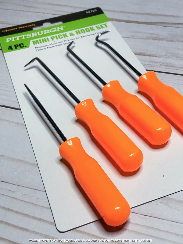 Pittsburgh 4 Piece Mini Pick & Hook Set - Straight, 90º, 120º Hook, Round Angle gallery