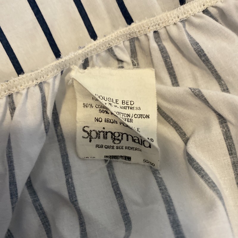 Vintage Springmaid Double Bed Fitted Sheet Poly/Cotton Blend White Blue Stripes gallery
