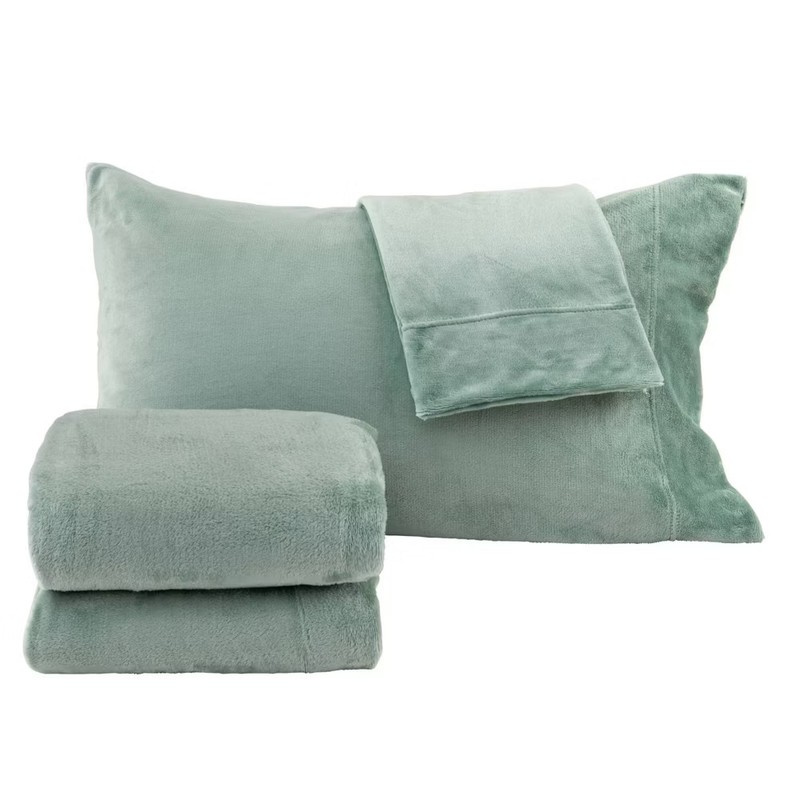 Isla Jade Twin Velvet Plush Solid Sheet Set Light Teal Green: Microfiber, gallery
