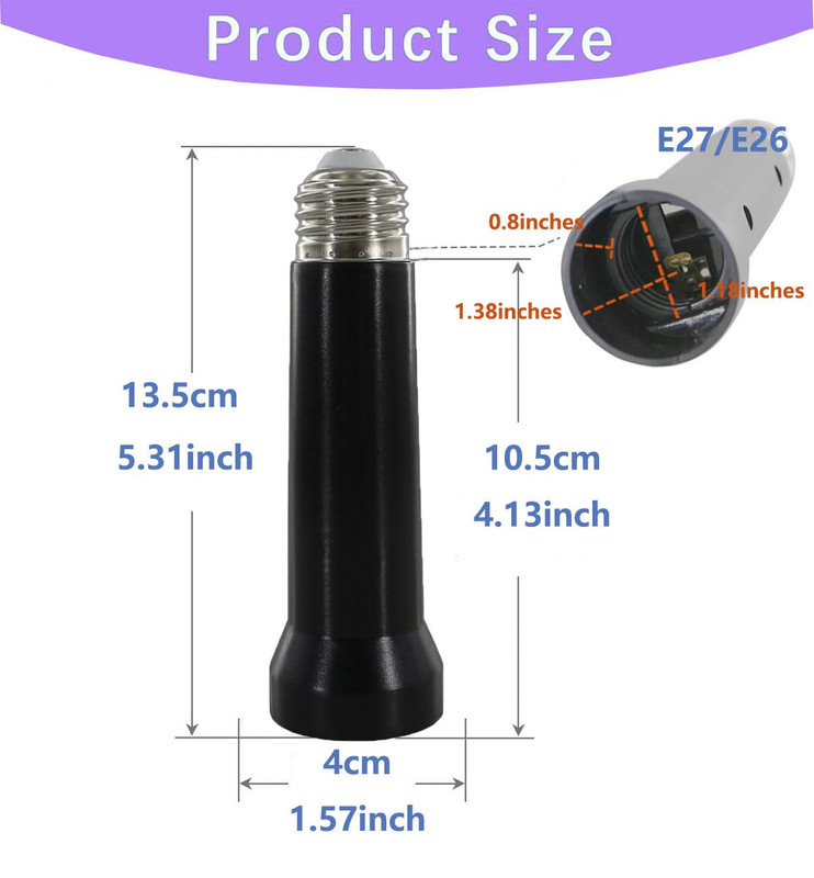 5.31 Inches Light Socket Extender, E26 to E27 Light Bulb Extension Socket Lamp L gallery