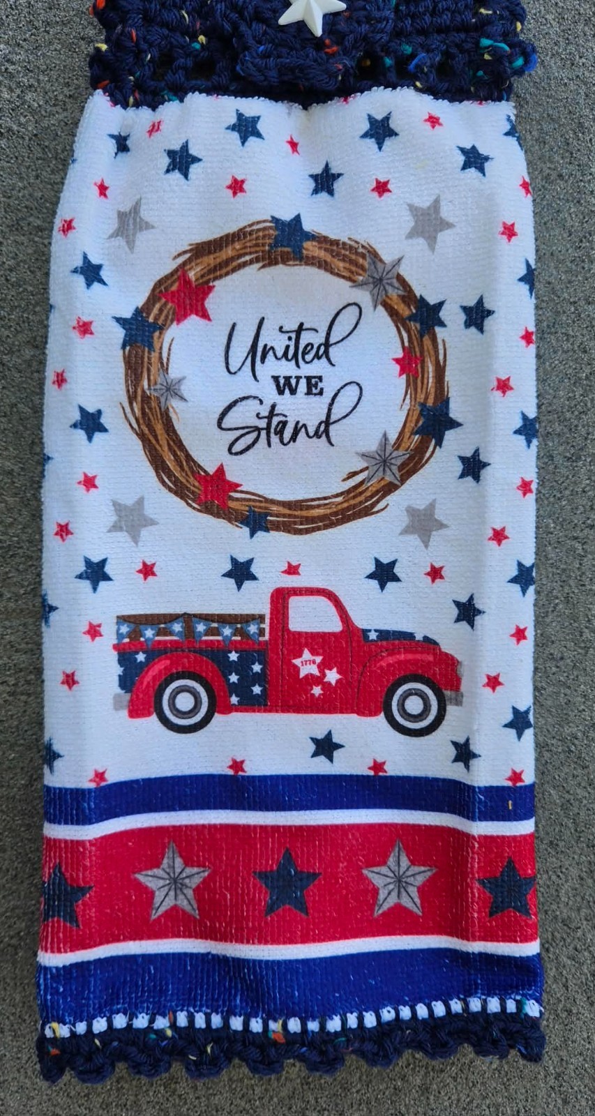 Patriotic Hanging Hand Towel, Red Pickup United We Stand Independence Day Wreath gallery