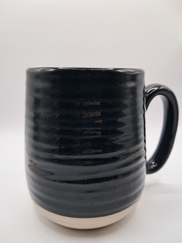 Black Tiny Speckles Ribbed Glossy Glazed Pottery Coffee Mug Tea Cup 4.5" Tall gallery