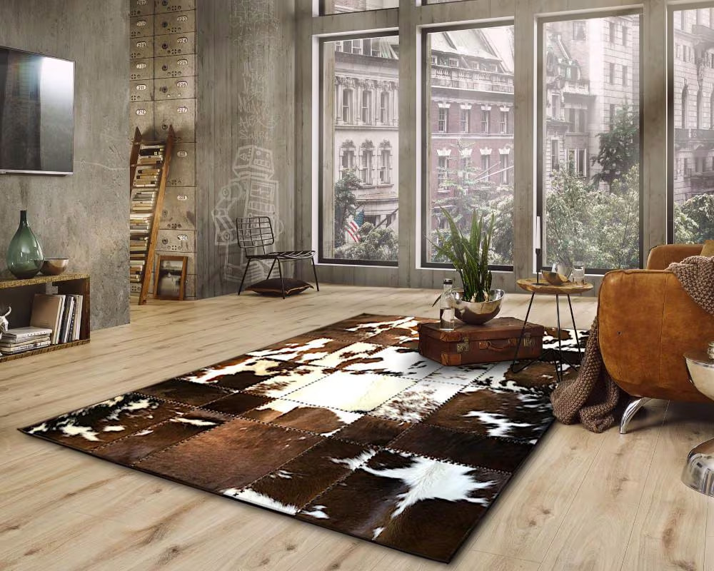 HANDMADE Natural Cowhide Rug | Patchwork Area Rug | Real Hair on Leather