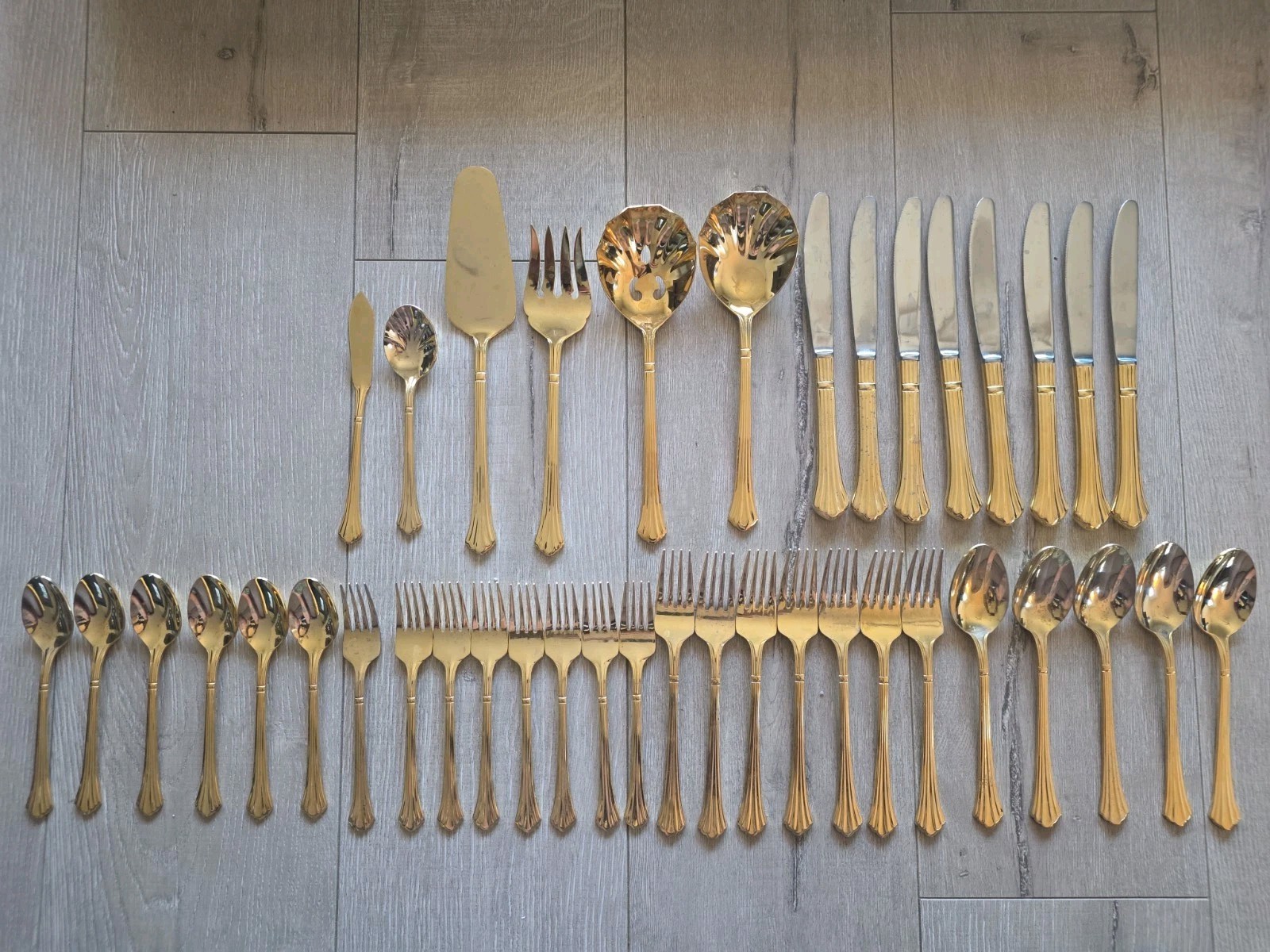 Vintage Retroneu Century Gold Flatware Set Korea 24K Gold Electroplate 40 Pieces gallery