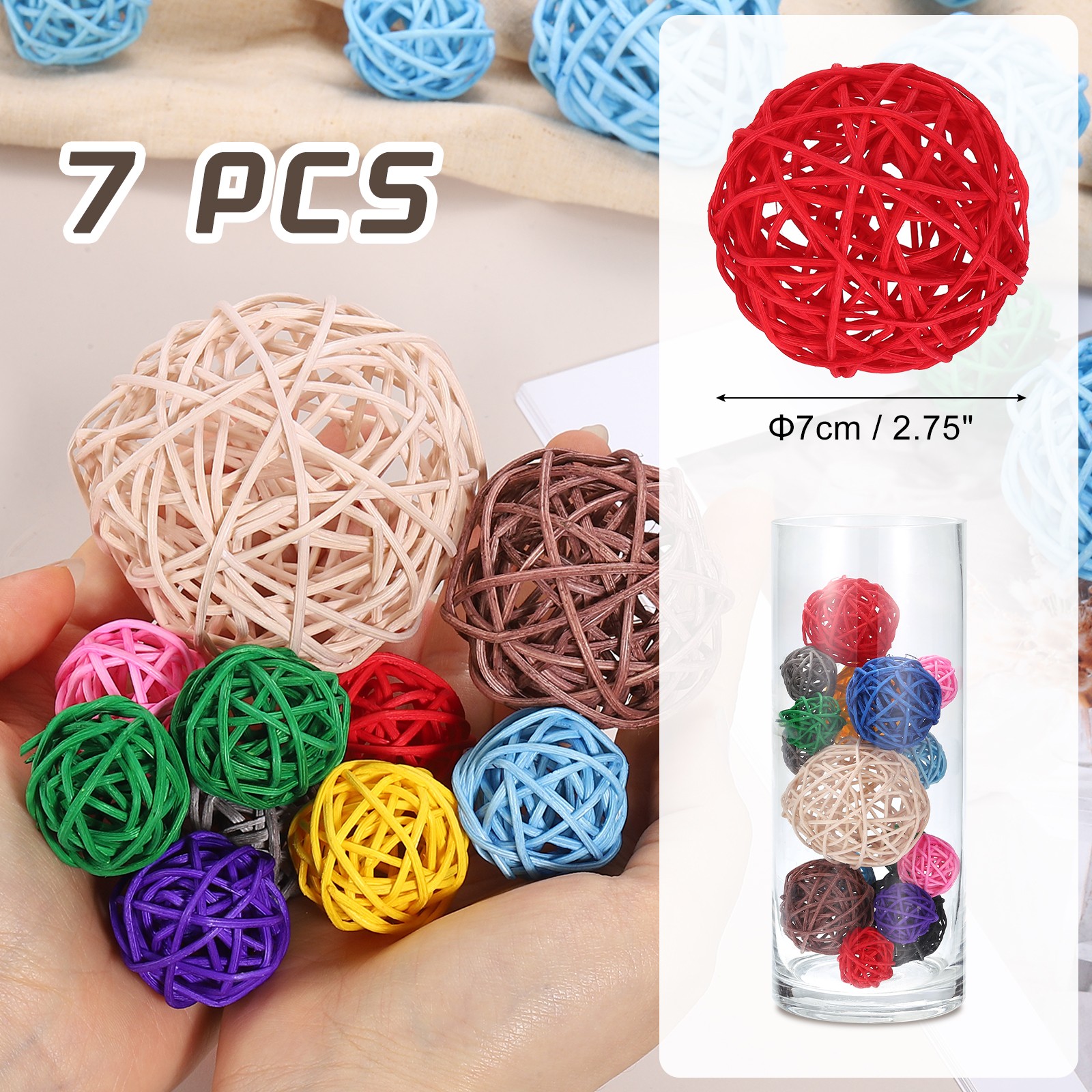 7Pcs Wicker Rattan Balls, 2.75 in Dia Rattan Decorative Balls, Red gallery