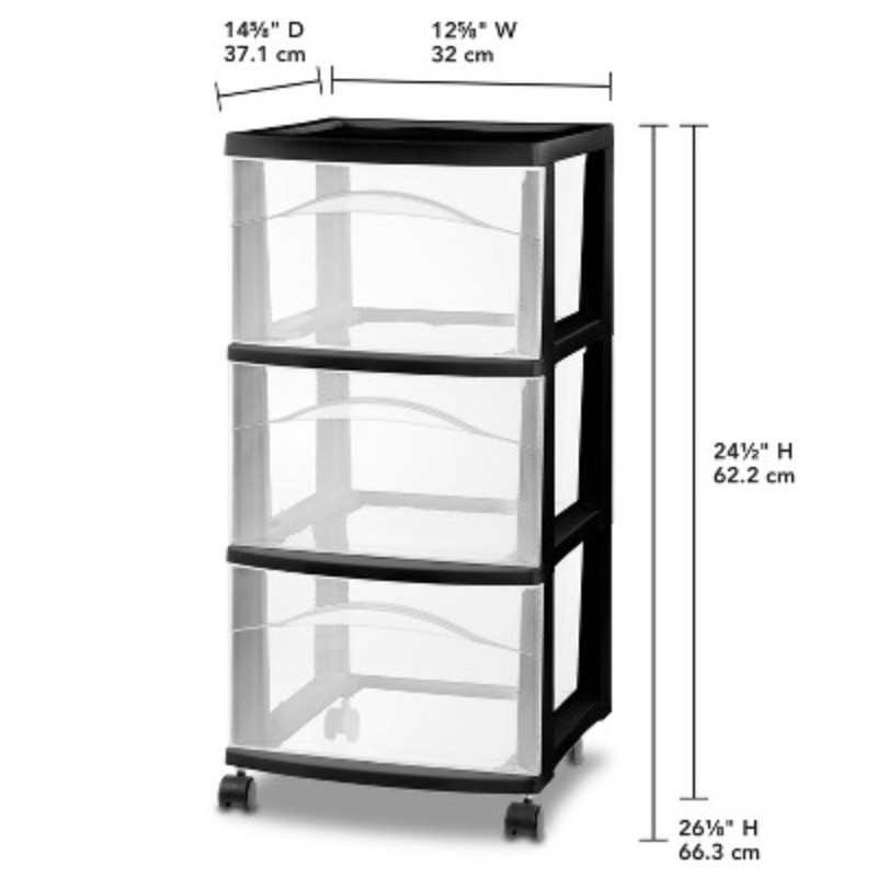 3 Drawer Medium Cart - Black Outside Dimensions: 14 5/8" x 12 5/8" x 24 1/2" gallery