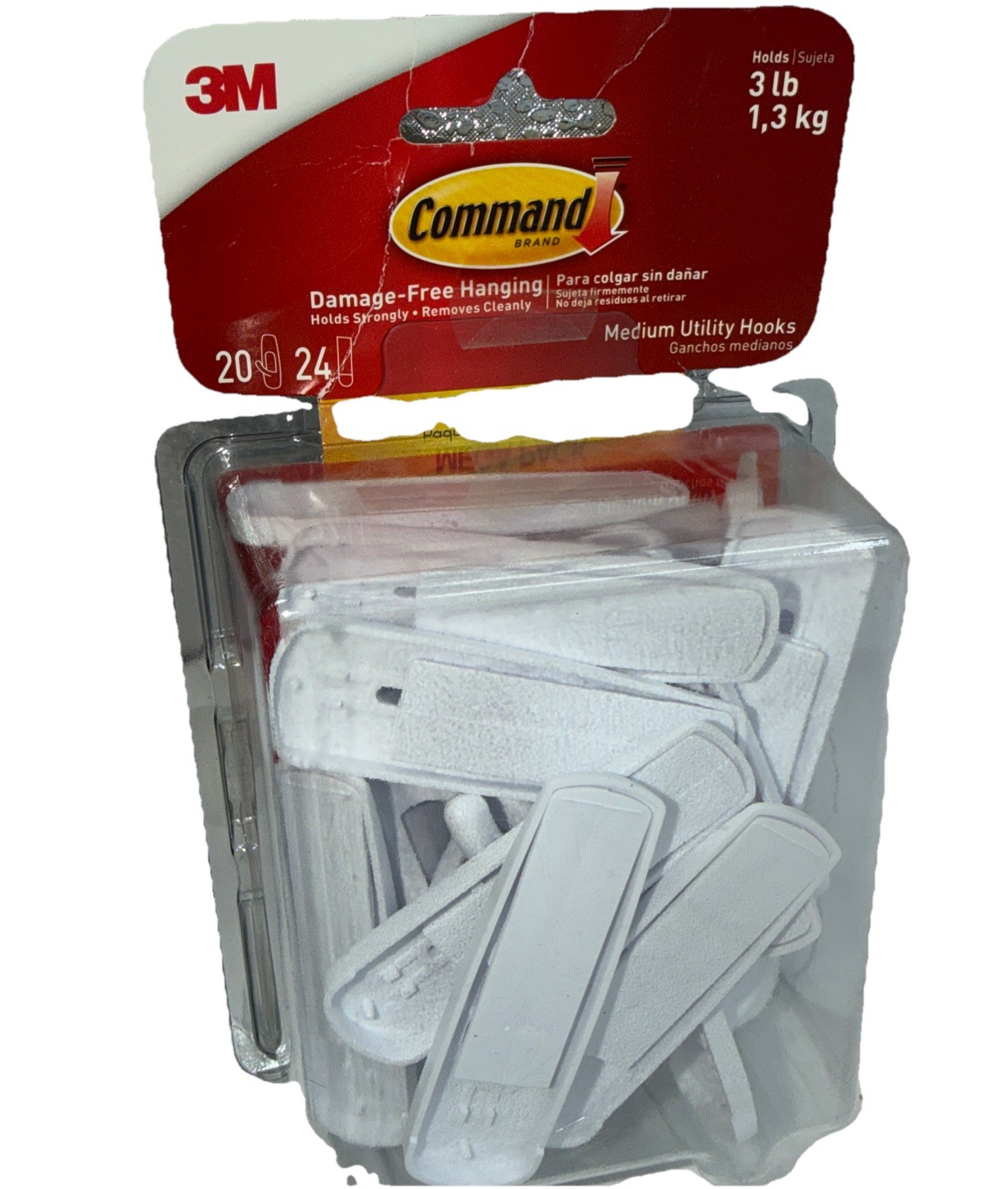 3M Command Hooks 3lb Capacity Plastic White Mega Pack 20 Hooks 24 Strips #470{6} gallery