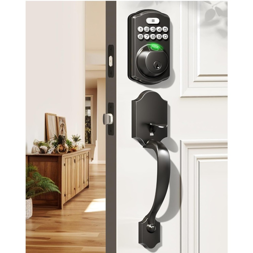 Fingerprint Door Lock Set, Keyless Entry Door Lock, Front Handle Set, Electro...