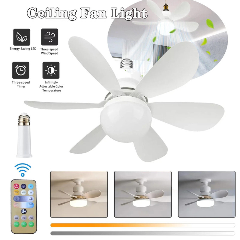 2-in-1 E27 Socket Fan Light with Remote Screw in Ceiling Fans LED Light Bulb Fan gallery