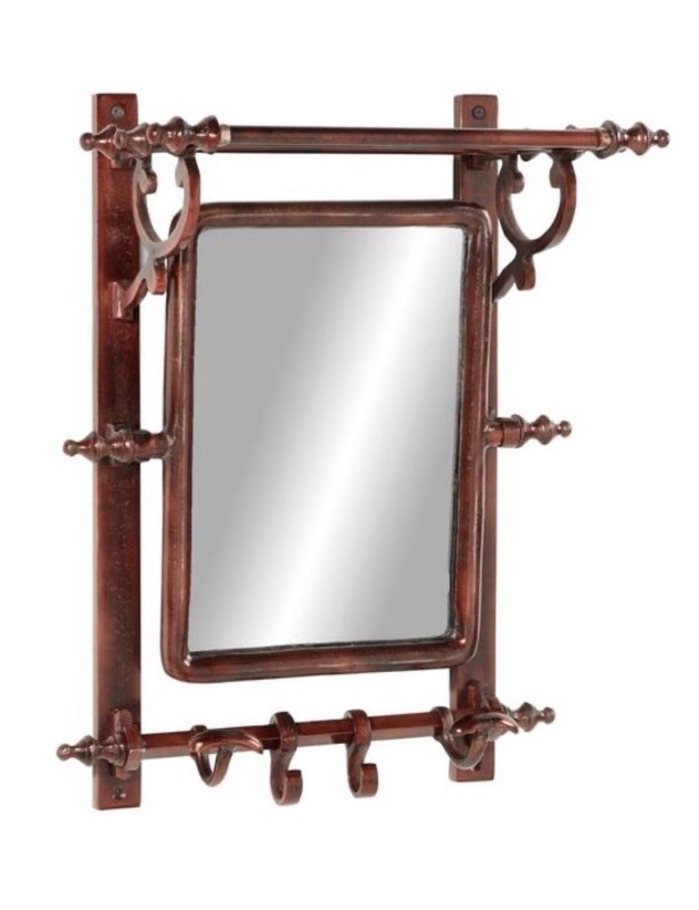 Brown Bathroom Wall Rack with Hooks & Rectangular Mirror 9in D x 16in L - NEW gallery