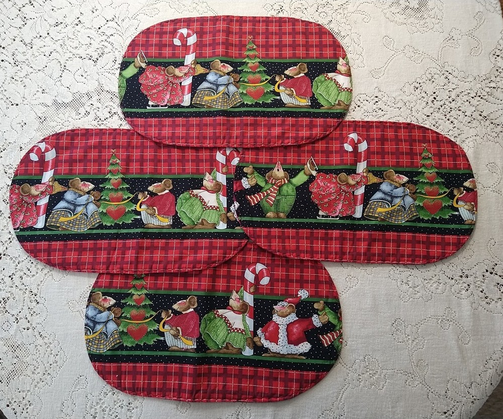 4 Handmade Reversible Quilted Placemats Daisy Kingdom "Celebrate Your Socks Off"
