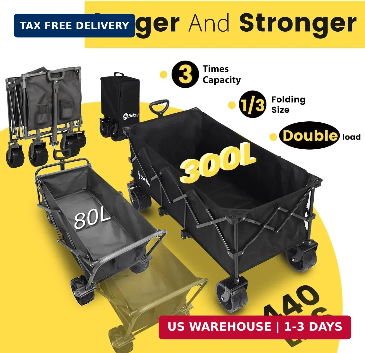 Sekey 48''L Collapsible Foldable Extended Wagon with 440lbs Weight Capacity, Hea gallery