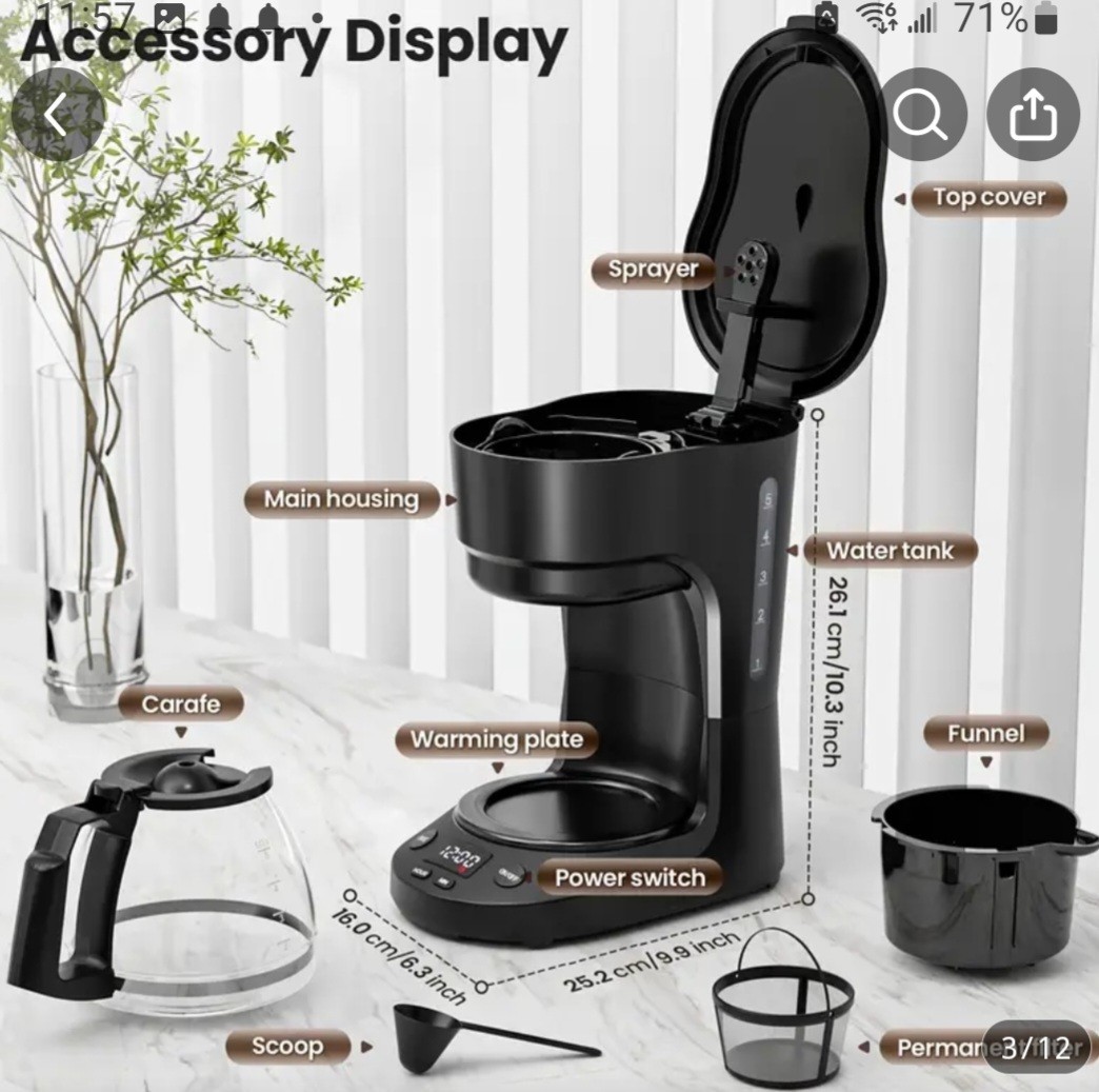 Mainstays 5 Cup Black Coffee Maker - Black gallery