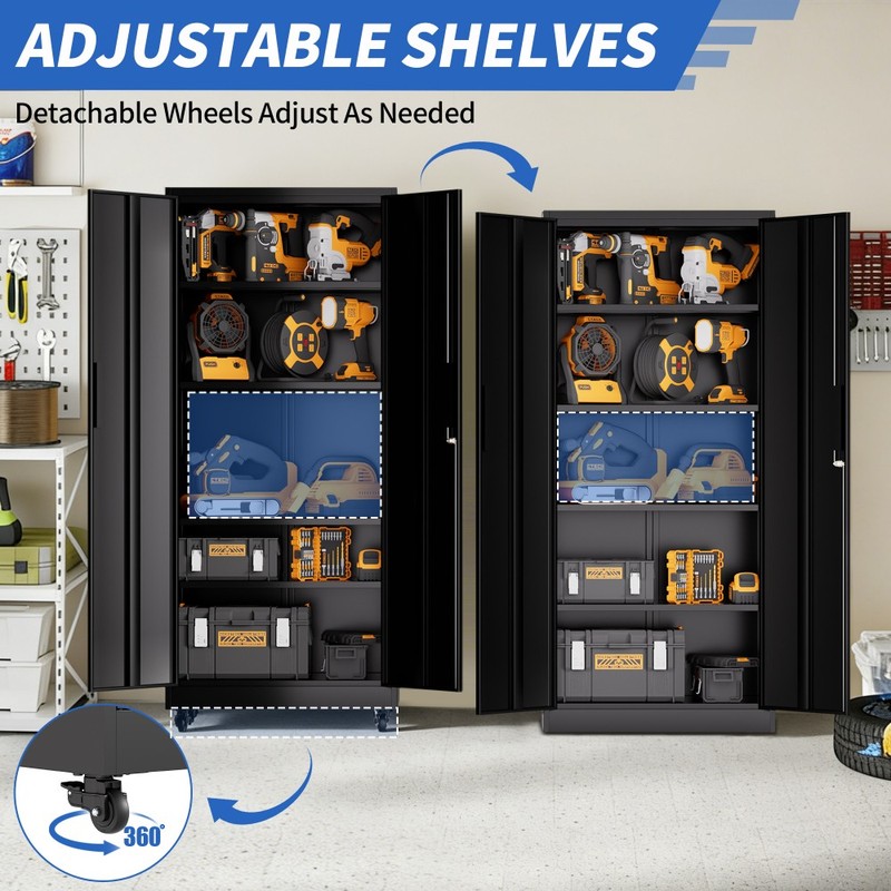 71" Lockable Rolling Metal Storage Cabinet 4 Shelves Garage WorkshopTool Cabinet gallery