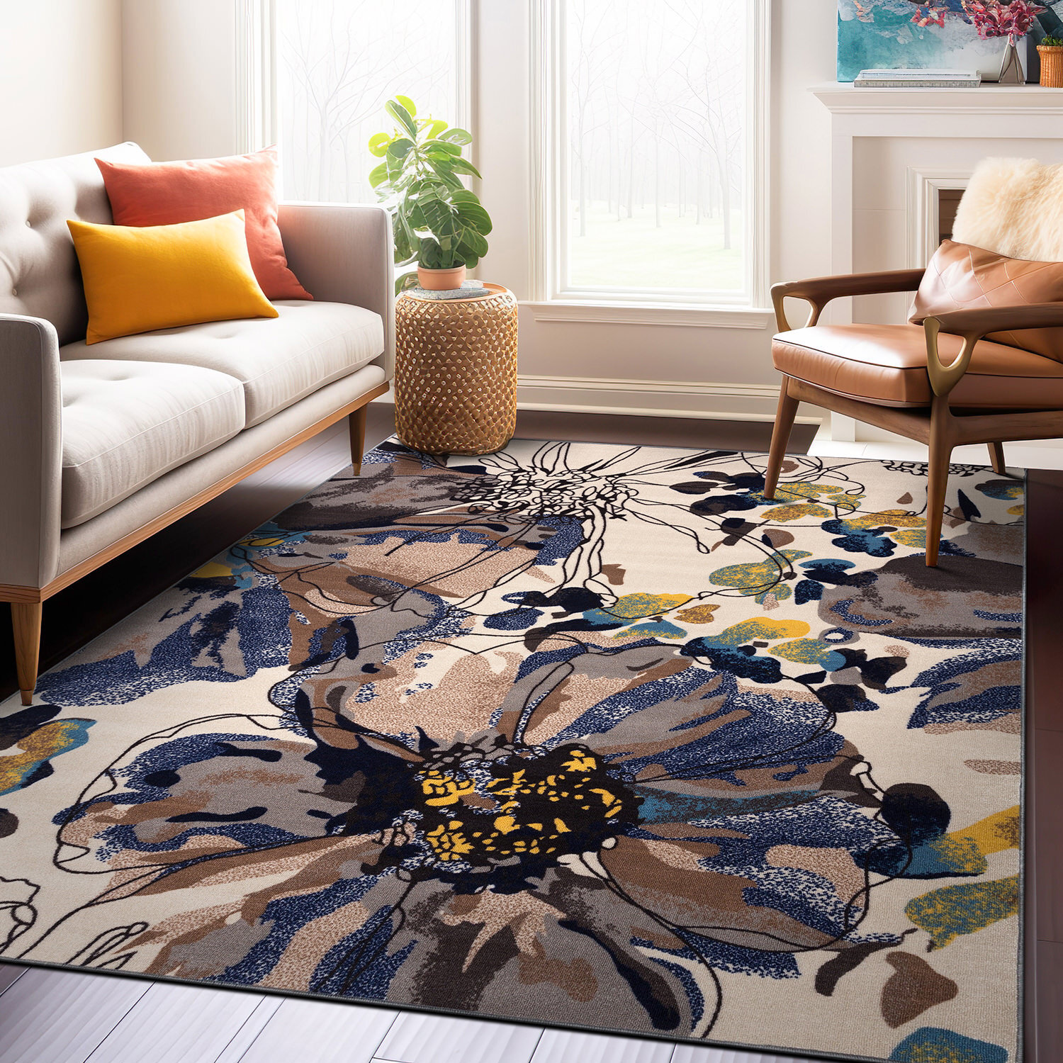 Rugshop Area Rug Flooring Modern Bright Flowers Contemporary Living Room Rug 5x7 gallery