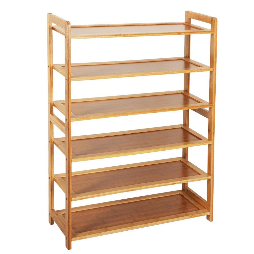 6 Tier Shoe Rack Entryway Shoe Shelf Holder Storage Organizer Wood Color gallery
