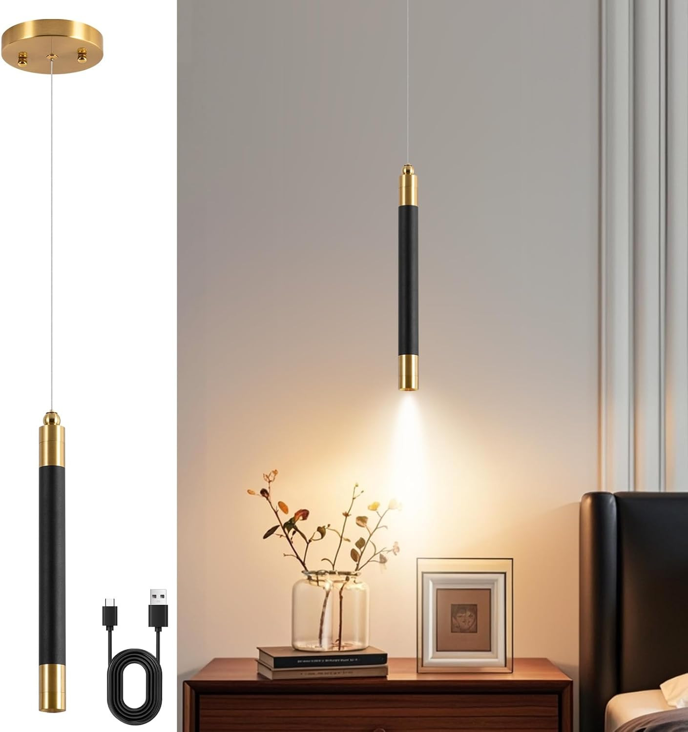 Battery Operated Pendant Light, Battery Hanging Pendant Light, Wireless Adjustab gallery