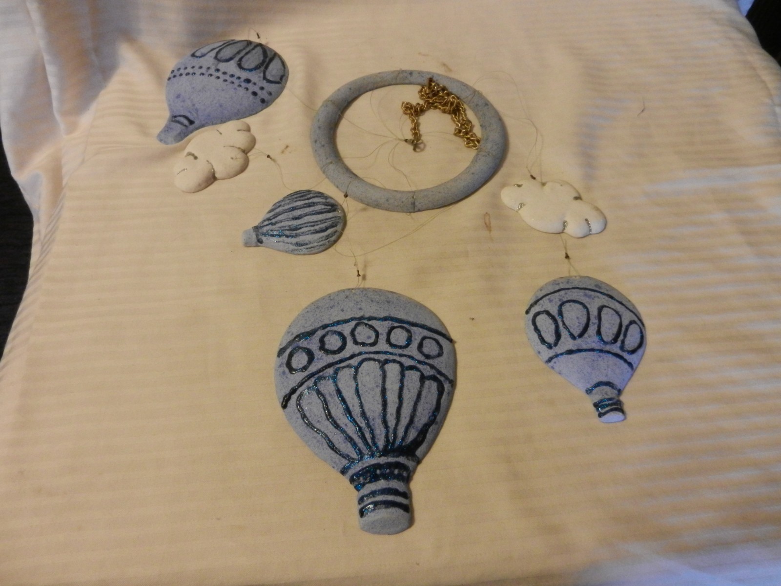 Hand Made Cast Plaster Hot Air Balloons With Clouds Hanging Mobile gallery