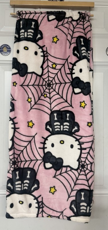 Hello Kitty Skeleton Spiderweb Halloween Plush Throw Blanket 50x70 Pink Black gallery