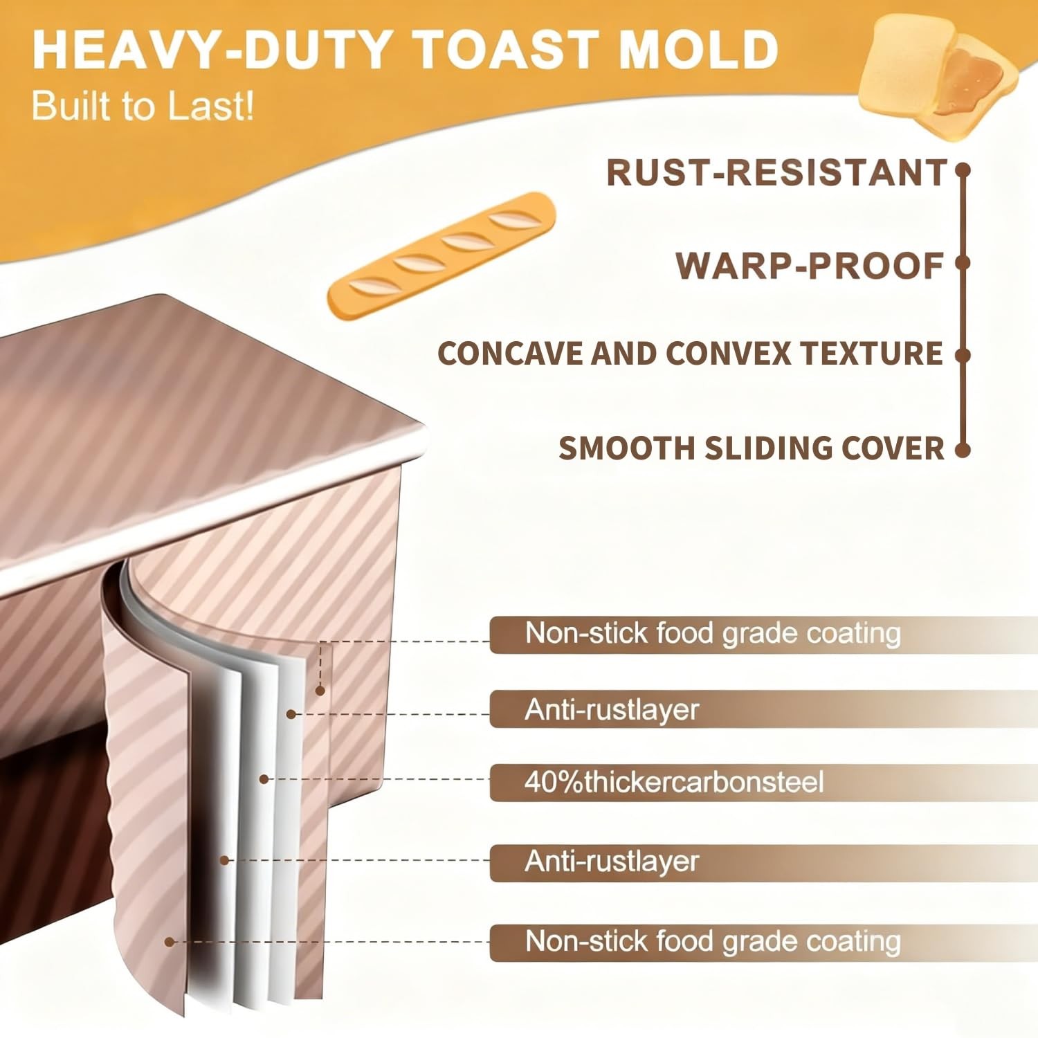 Molde para pan con tapa, capacidad para masa 1 kg, 0,5 kg y 365 g, antiadherente gallery