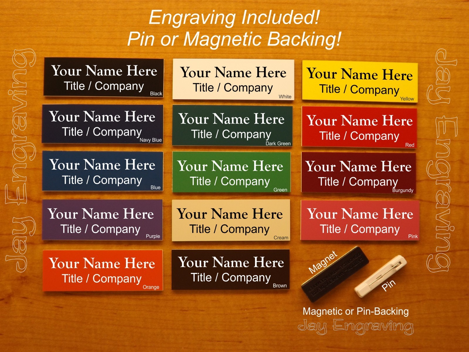 Custom Engraved 1x3 inch Name Tag with Magnetic or Pin Clasp - Any Color! gallery