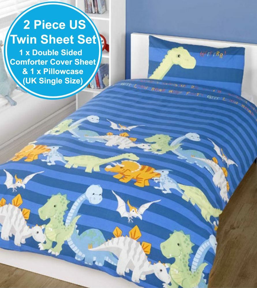 NEW DINOSAURS SINGLE DUVET COVER & PILLOWCASE SET BOYS BEDDING BLUE gallery
