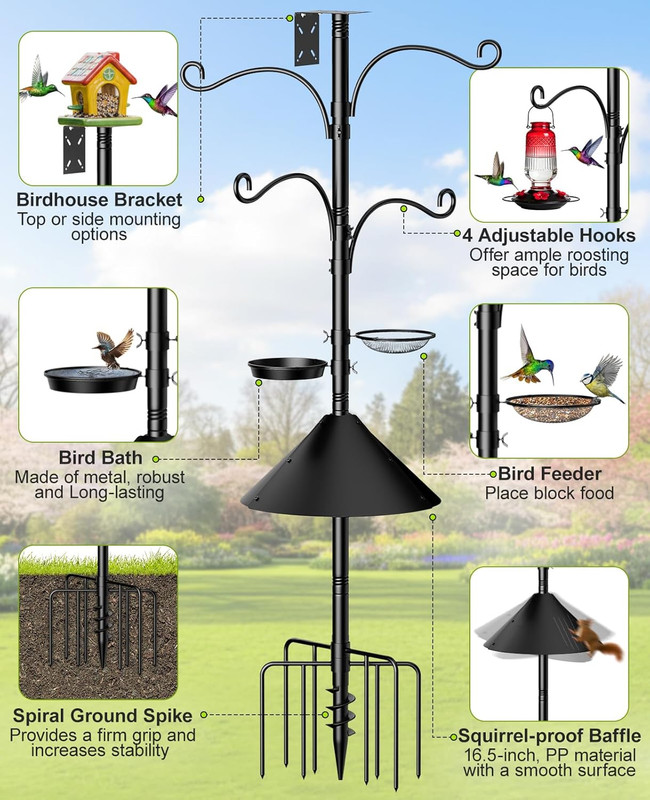 Bird Feeder Pole, 93" Shepherds Hooks Squirrel Proof for Outdoor, Adjustable Hea gallery