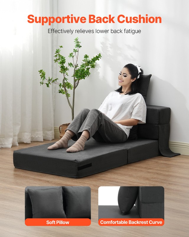 Folding Sofa Bed 3-in-1 Foldable Couch Bed with 2 Pillows Dark Grey Single gallery