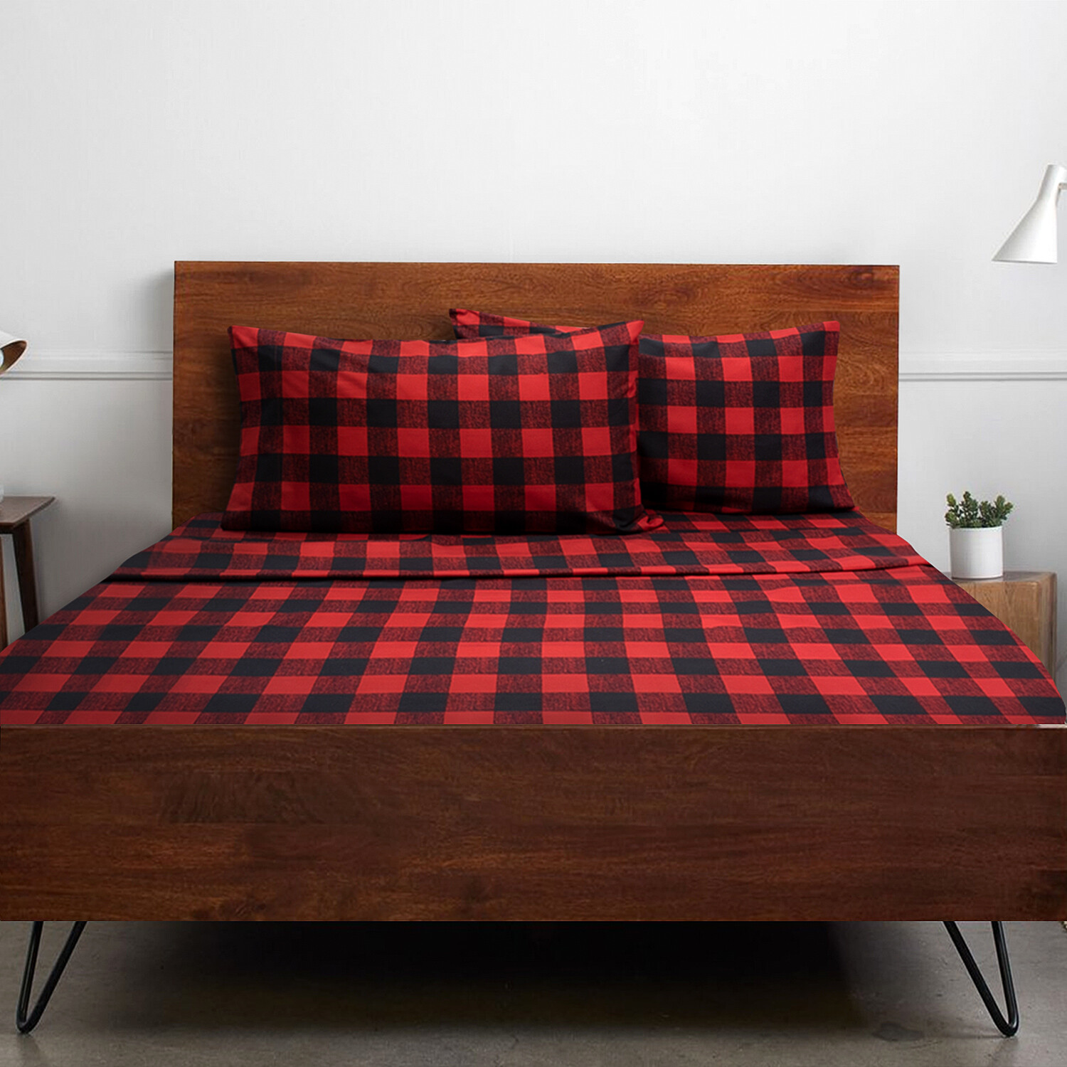 1500 Supreme Collection Buffalo Plaid Black Red 4 PC Microfiber Bed Sheet Set gallery